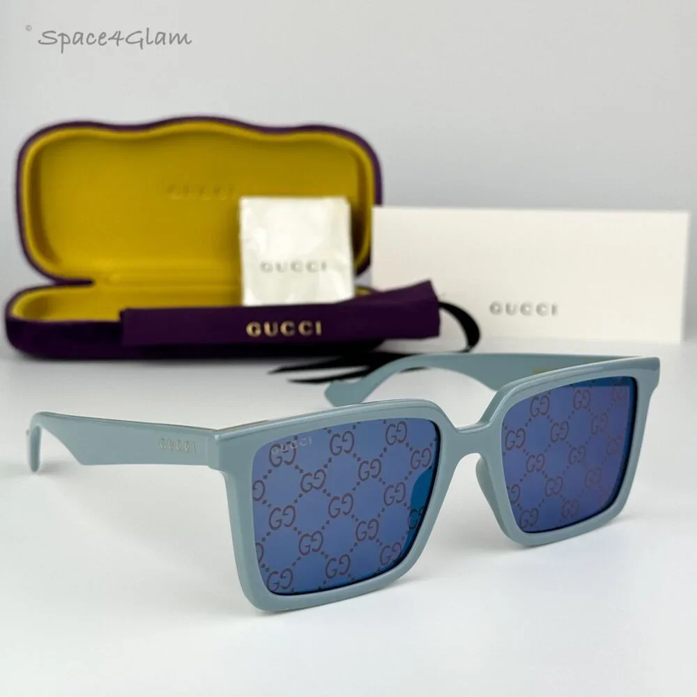 NEW Gucci GG1540S 003 Light Blue Violet Logo Mirrored Men Square Sunglasses